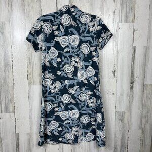 Spartina pique knit dress floral size XS blue white 100% cotton preppy coastal